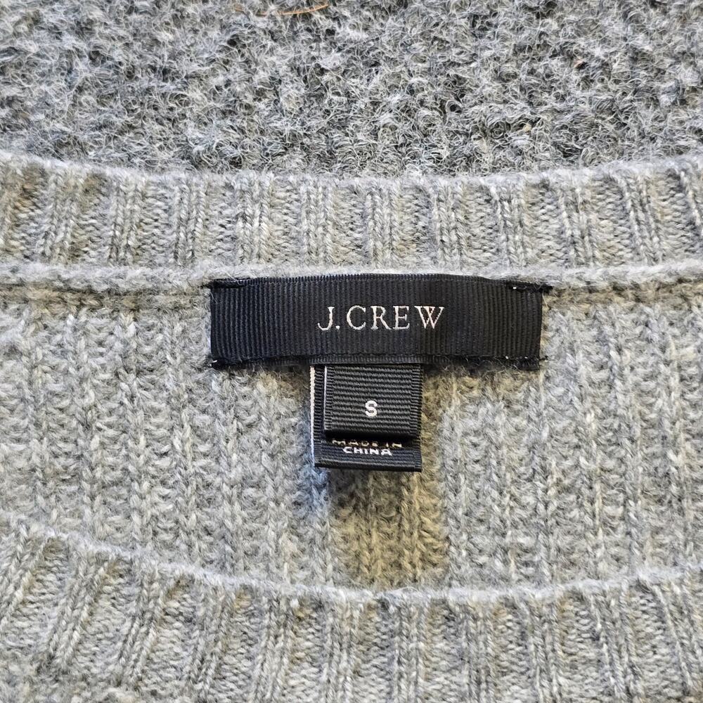 J Crew Sweater Womens Size Small Gray Wool Knit Crew Neck Elbow Patches Capsule - Picture 3 of 9